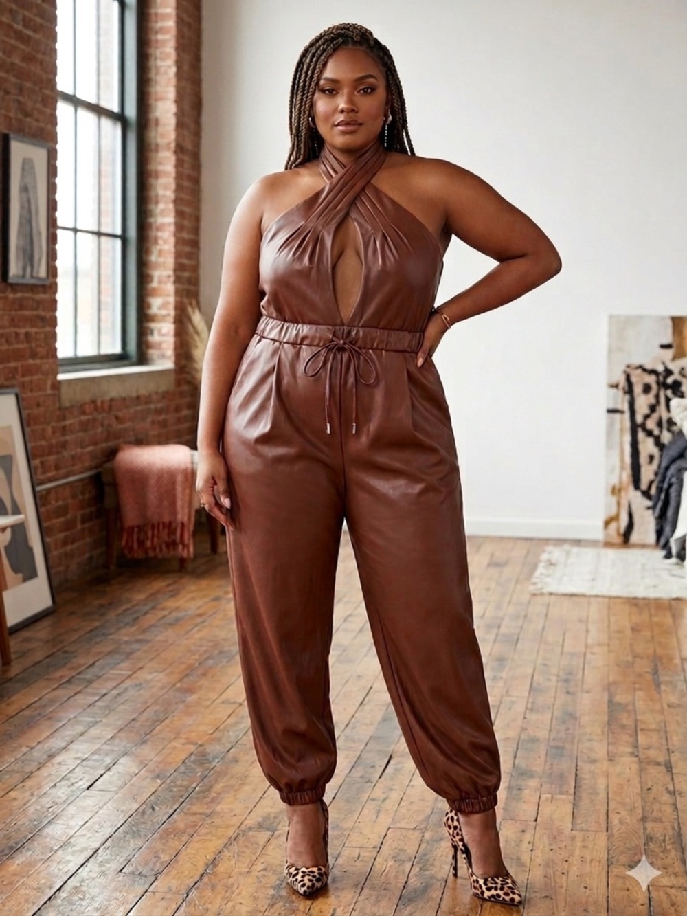Fashion Nova Faux Leather Halter Neck Jumpsuit - Size 2X